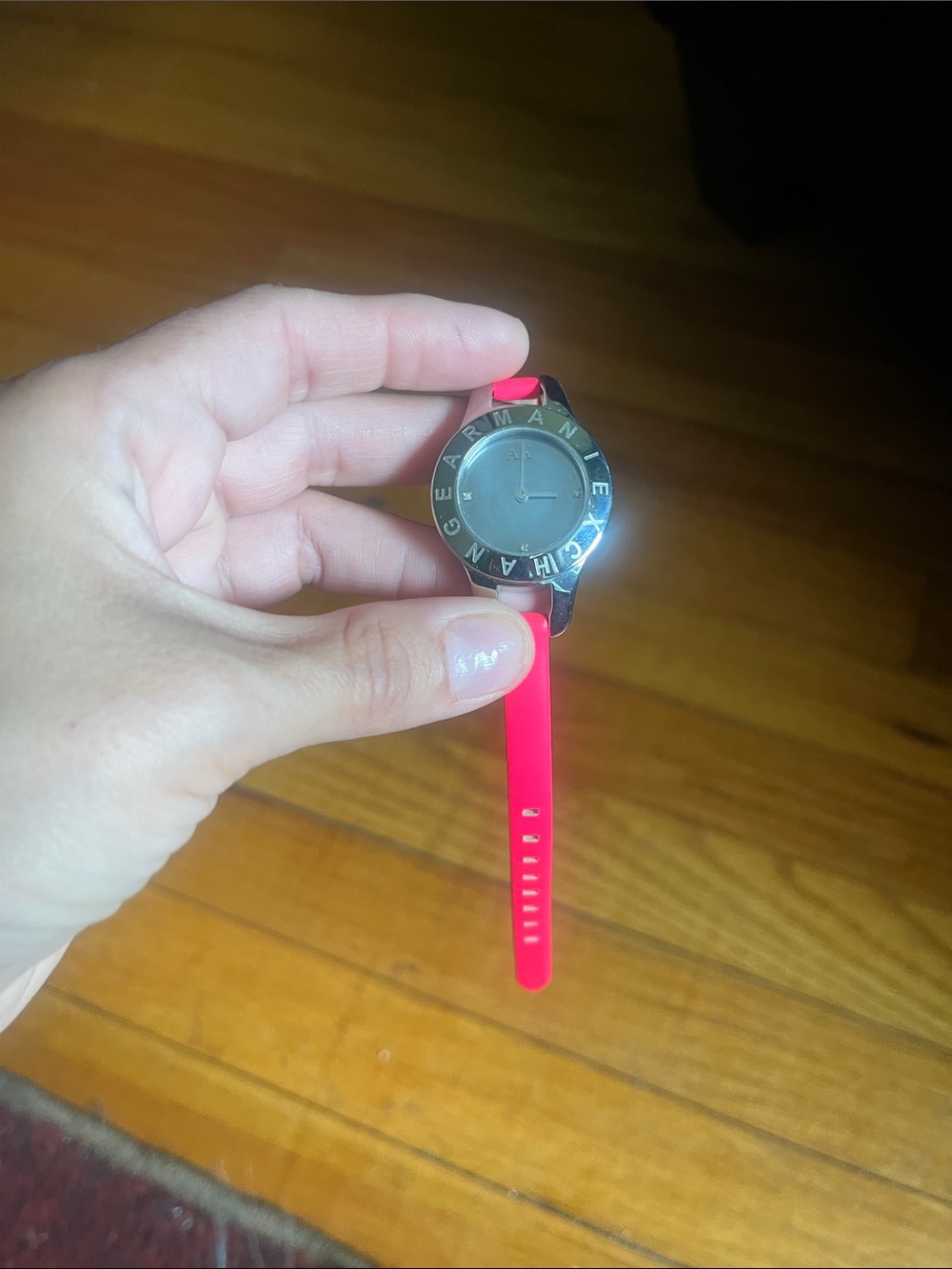 Armani Exchange Silver Case Watch with Bright Pink Silicone Strap